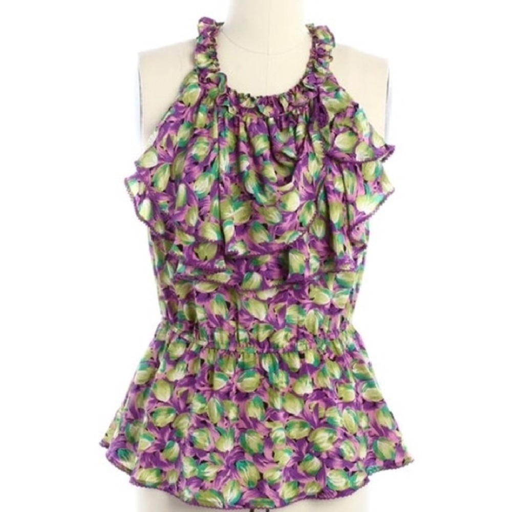 Anthropologie Odille peplum ruffle tank purple 6